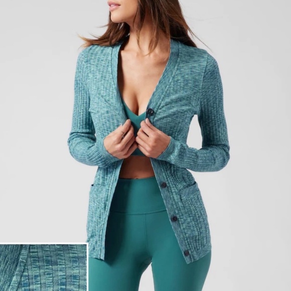 Athleta Revolve Seamless Cardigan Blue Heather Medium - Picture 1 of 10